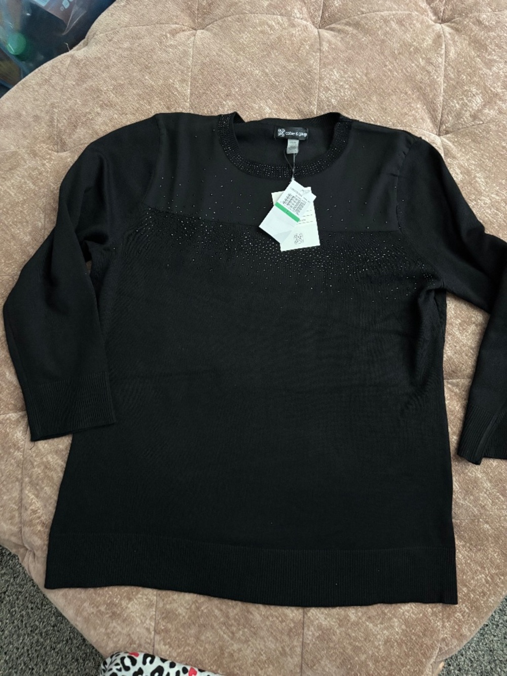 Cable and gauge black sequin knit top large nwt